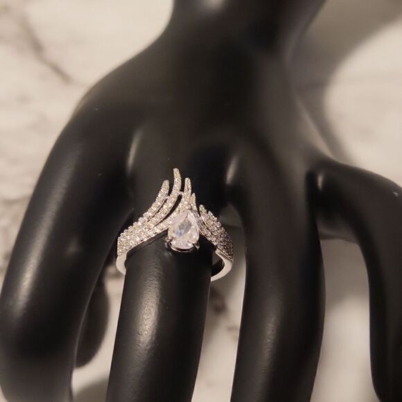 Size 9 Wing angel ring  with Inlaid Zircon White and diamond Plated - Picture 11 of 14